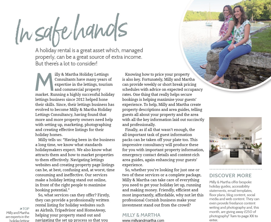 Cornwall Living Article for Milly and Martha Holiday Lettings Consultancy